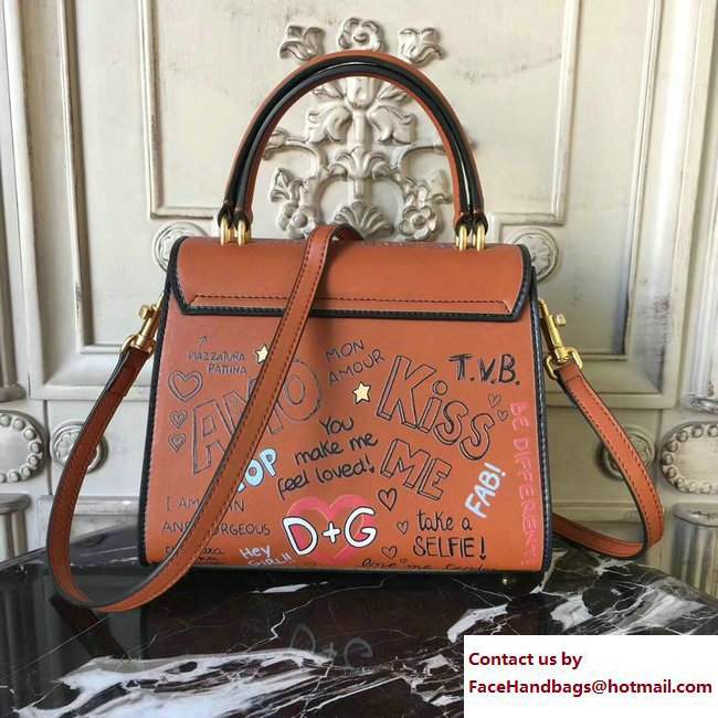 Dolce  &  Gabbana Welcome Handbag In Graffiti Printed Leather Caramel 2018